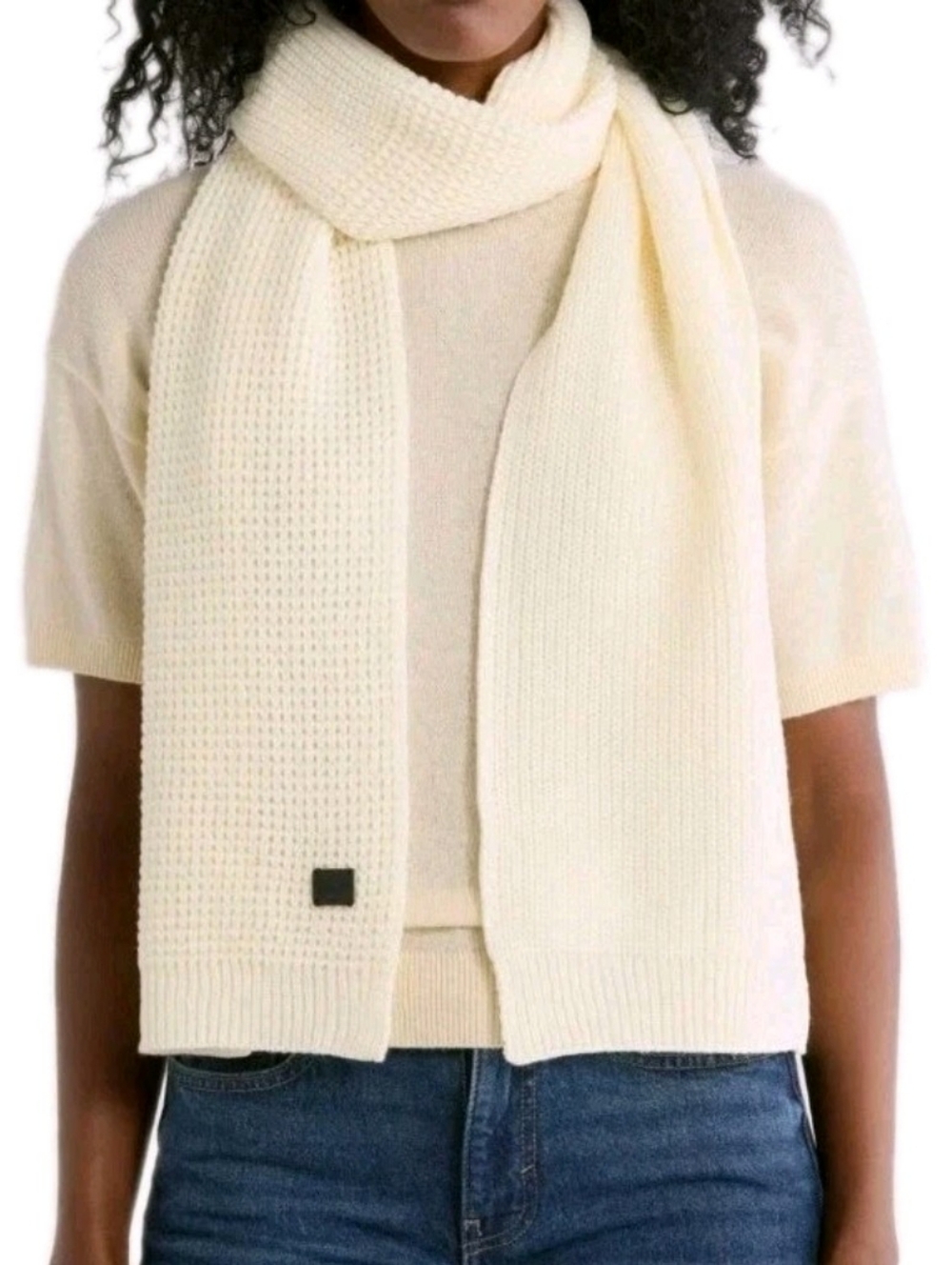 AllSaints All Saints Cream Angled Stitch Knit Wool Scarf
